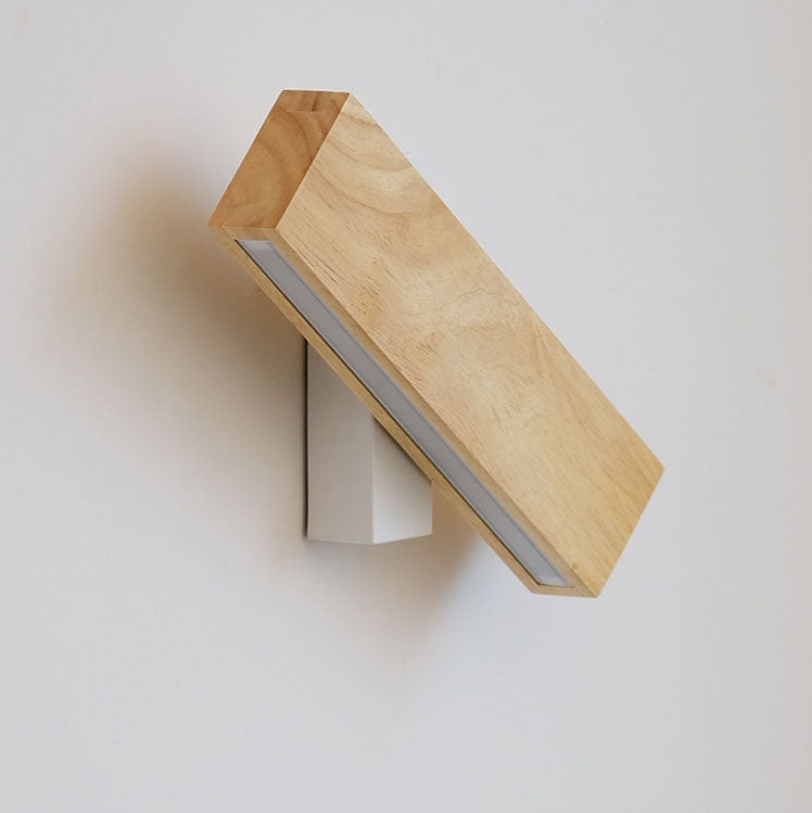 Nordic Solid Wood LED Wall Light with Rotatable Flat Bar for Bedroom