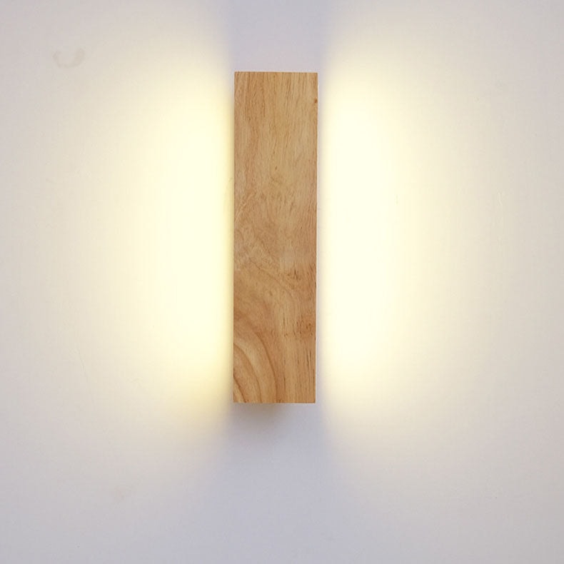 Nordic Solid Wood LED Wall Light with Rotatable Flat Bar for Bedroom