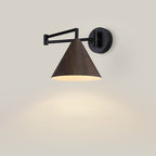 Nordic Swing Arm Wall Light with Wood Grain Cone Shade for Bedroom