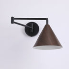Nordic Swing Arm Wall Light with Wood Grain Cone Shade for Bedroom