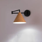 Nordic Swing Arm Wall Light with Wood Grain Cone Shade for Bedroom