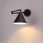 Nordic Swing Arm Wall Light with Wood Grain Cone Shade for Bedroom