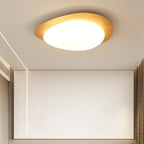 Nordic Wood Grain Pebble LED Flush Mount Ceiling Light with Opal Diffuser