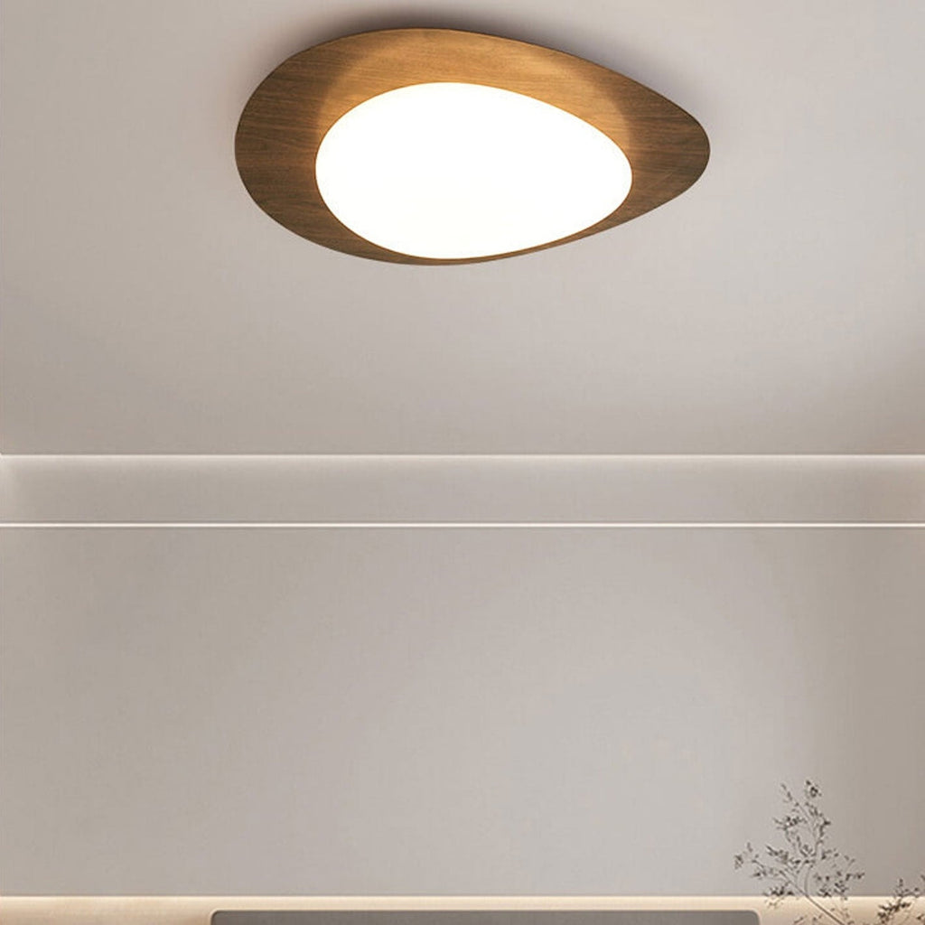 Nordic Wood Grain Pebble LED Flush Mount Ceiling Light with Opal Diffuser
