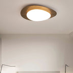 Nordic Wood Grain Pebble LED Flush Mount Ceiling Light with Opal Diffuser