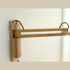 Nordic Wooden Swing Arm Wall Light with Ribbed Glass Shade for Bedroom