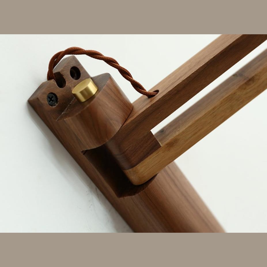 Nordic Wooden Swing Arm Wall Light with Ribbed Glass Shade for Bedroom