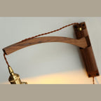 Nordic Wooden Swing Arm Wall Light with Ribbed Glass Shade for Bedroom