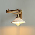 Nordic Wooden Swing Arm Wall Light with Ribbed Glass Shade for Bedroom
