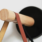 Nordic Wooden Wall Light with Leather Strap and Metal Bucket Shade