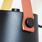 Nordic Wooden Wall Light with Leather Strap and Metal Bucket Shade