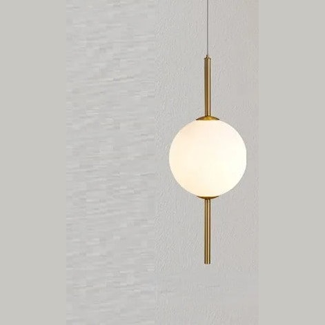 Opal Glass Globe Pendant Light with Brass Stem | Stacked Ball Bedside Pendant