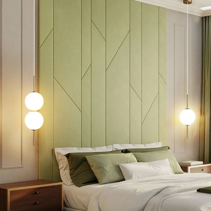 Opal Glass Globe Pendant Light with Brass Stem | Stacked Ball Bedside Pendant