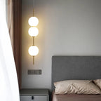 Opal Glass Globe Pendant Light with Brass Stem | Stacked Ball Bedside Pendant