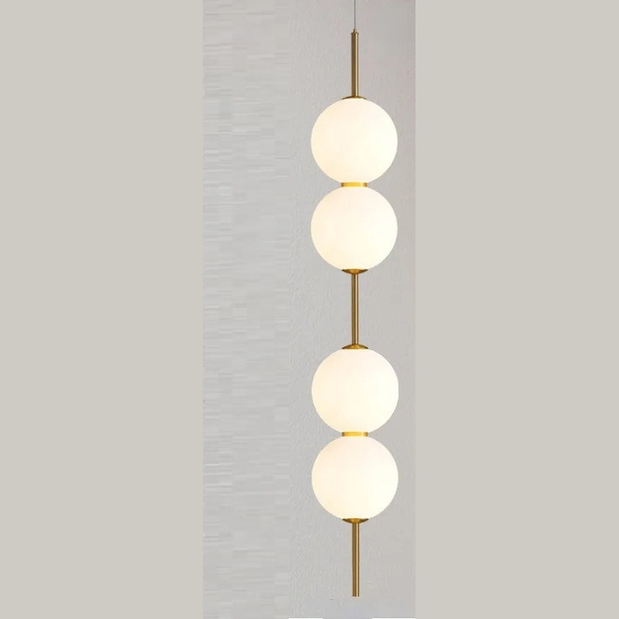 Opal Glass Globe Pendant Light with Brass Stem | Stacked Ball Bedside Pendant