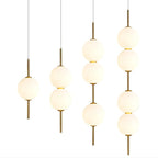 Opal Glass Globe Pendant Light with Brass Stem | Stacked Ball Bedside Pendant