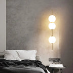 Opal Glass Globe Pendant Light with Brass Stem | Stacked Ball Bedside Pendant
