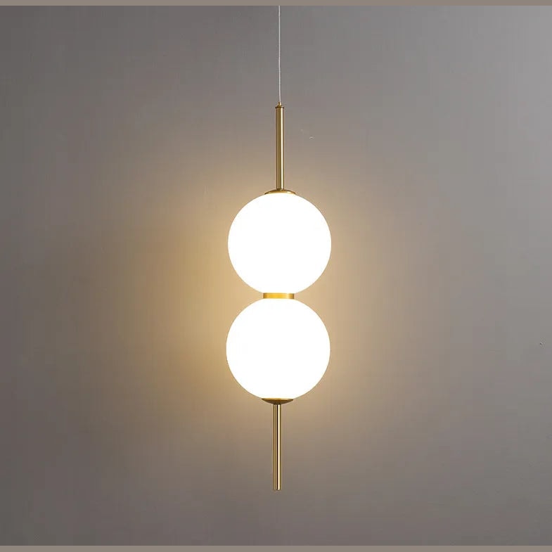 Opal Glass Globe Pendant Light with Brass Stem | Stacked Ball Bedside Pendant