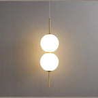 Opal Glass Globe Pendant Light with Brass Stem | Stacked Ball Bedside Pendant