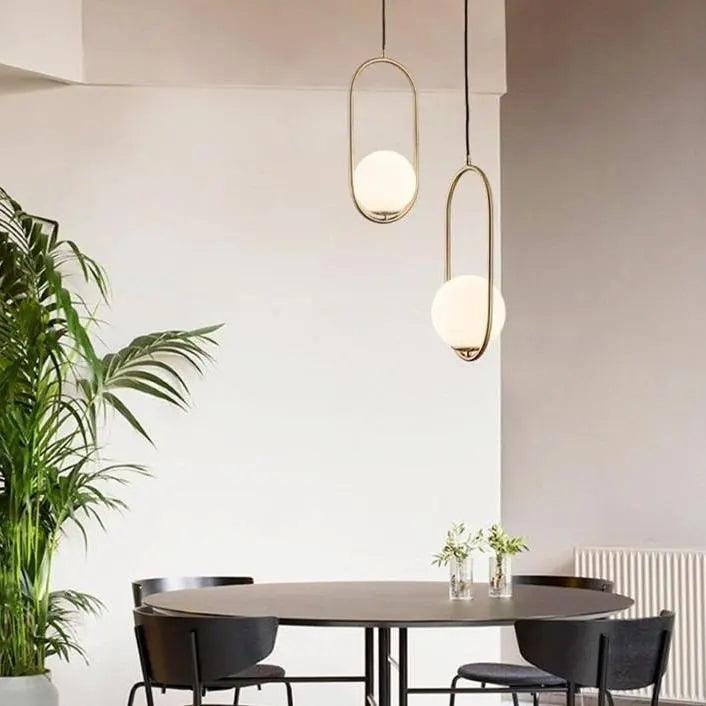 Opal Glass Globe Pendant Light with Oval or Round Metal Frame
