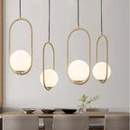 Opal Glass Globe Pendant Light with Oval or Round Metal Frame