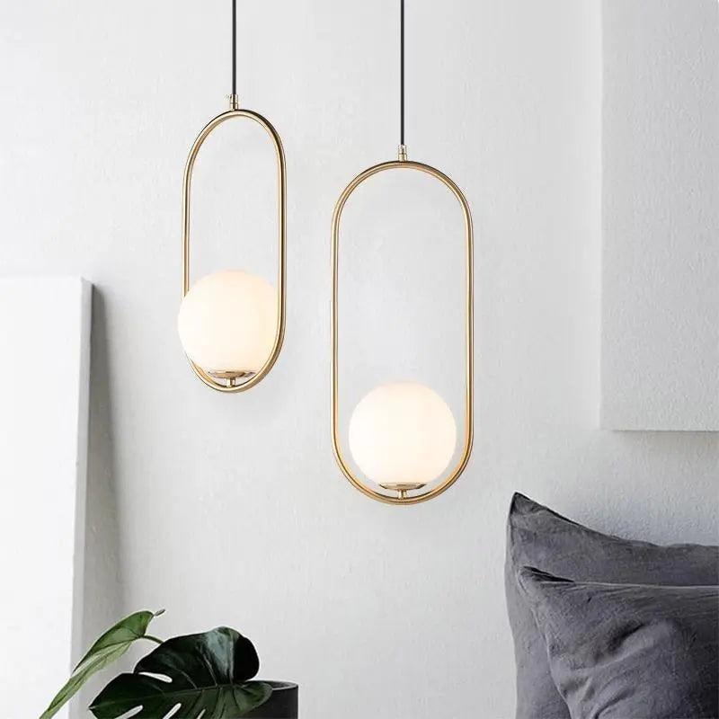 Opal Glass Globe Pendant Light with Oval or Round Metal Frame