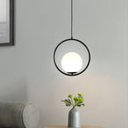 Opal Glass Globe Pendant Light with Oval or Round Metal Frame
