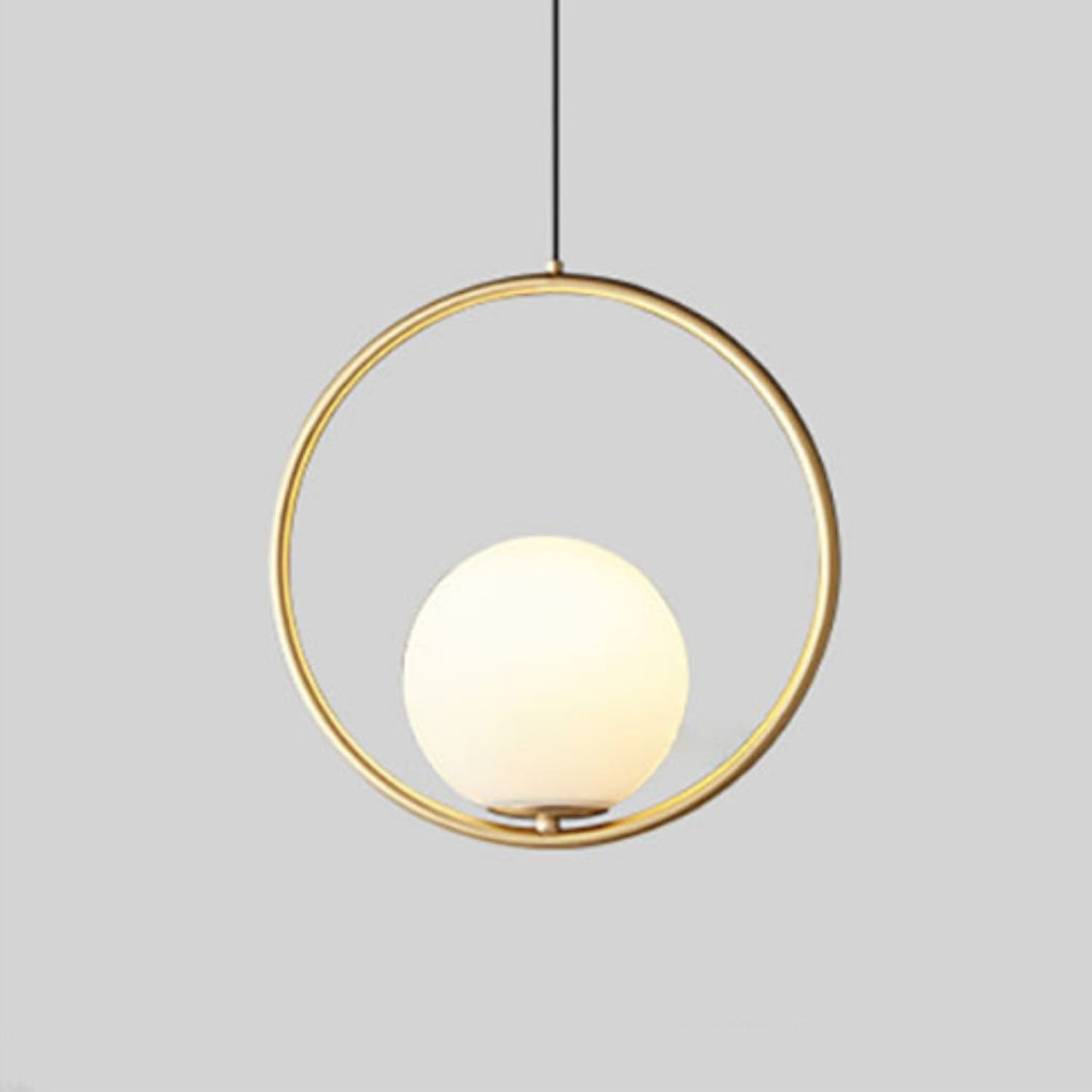 Opal Glass Globe Pendant Light with Oval or Round Metal Frame