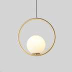 Opal Glass Globe Pendant Light with Oval or Round Metal Frame
