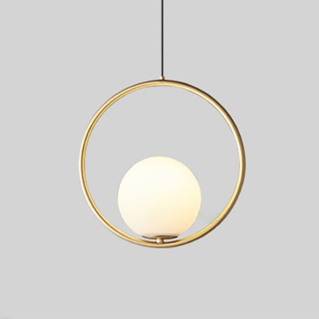 Opal Glass Globe Pendant Light with Oval or Round Metal Frame