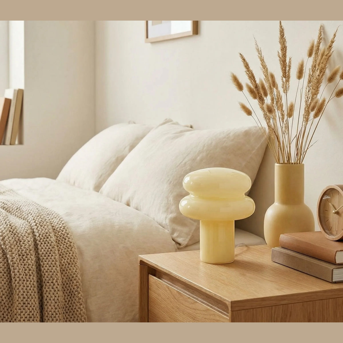 Opal Glass Mushroom Table Lamp with Stacked Glossy Shade for Bedside