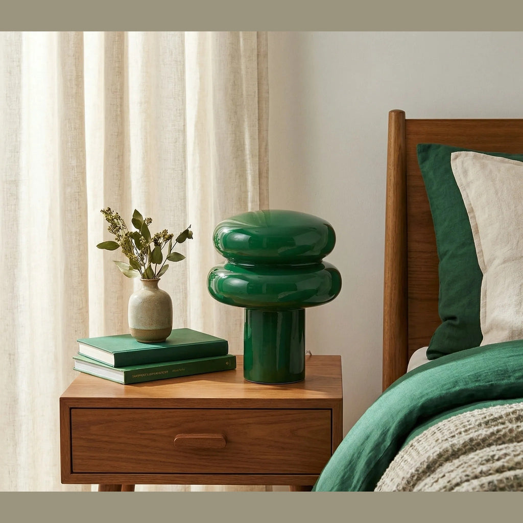 Opal Glass Mushroom Table Lamp with Stacked Glossy Shade for Bedside