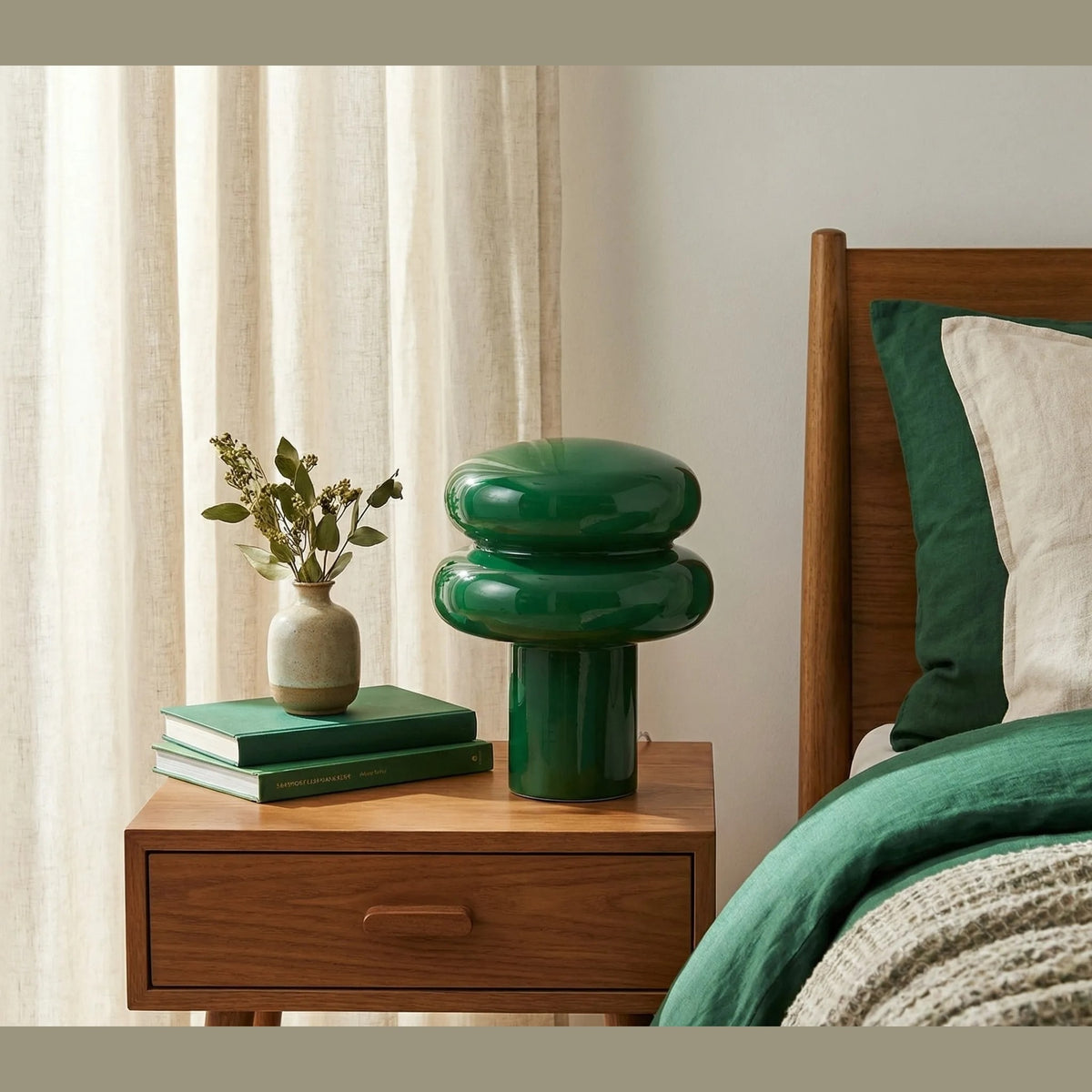 Opal Glass Mushroom Table Lamp with Stacked Glossy Shade for Bedside