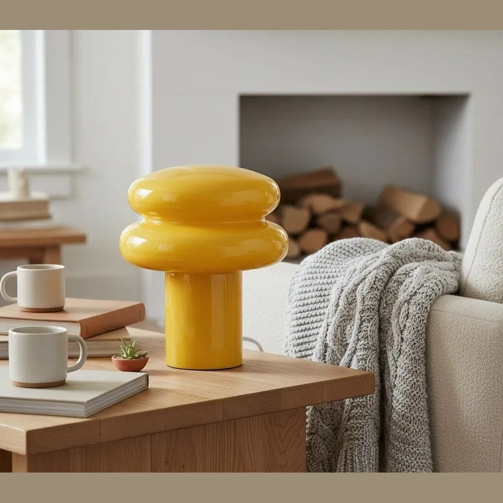 Opal Glass Mushroom Table Lamp with Stacked Glossy Shade for Bedside