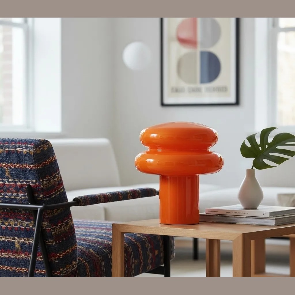 Opal Glass Mushroom Table Lamp with Stacked Glossy Shade for Bedside