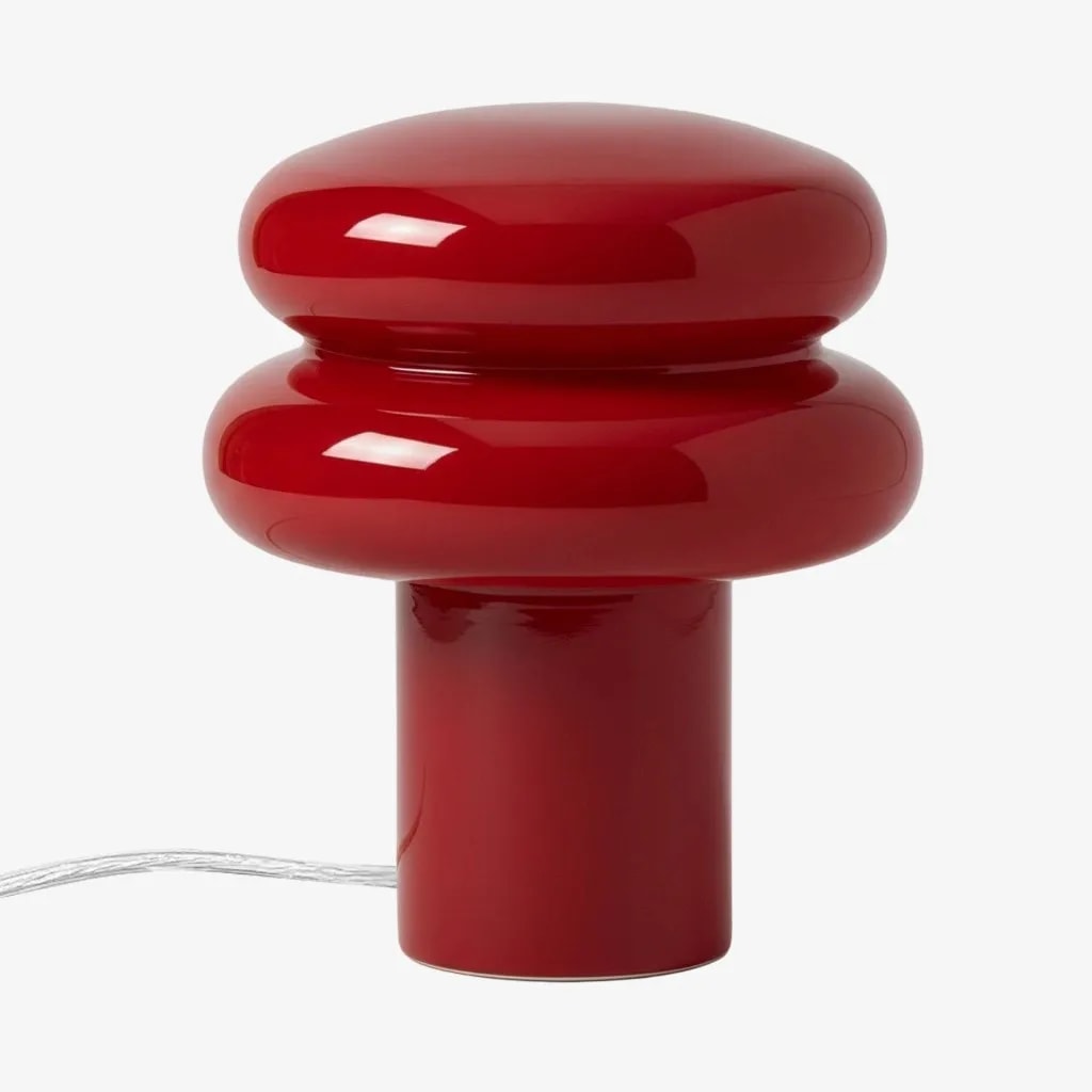 Opal Glass Mushroom Table Lamp with Stacked Glossy Shade for Bedside