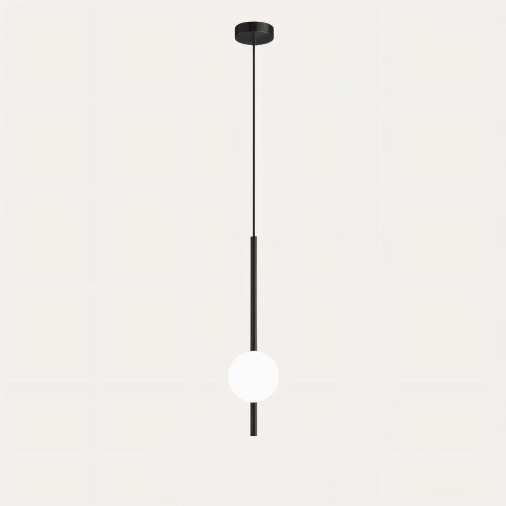 Opal Globe Pendant Light with Slim Metal Rod | Minimalist Bedside Pendant Lamp