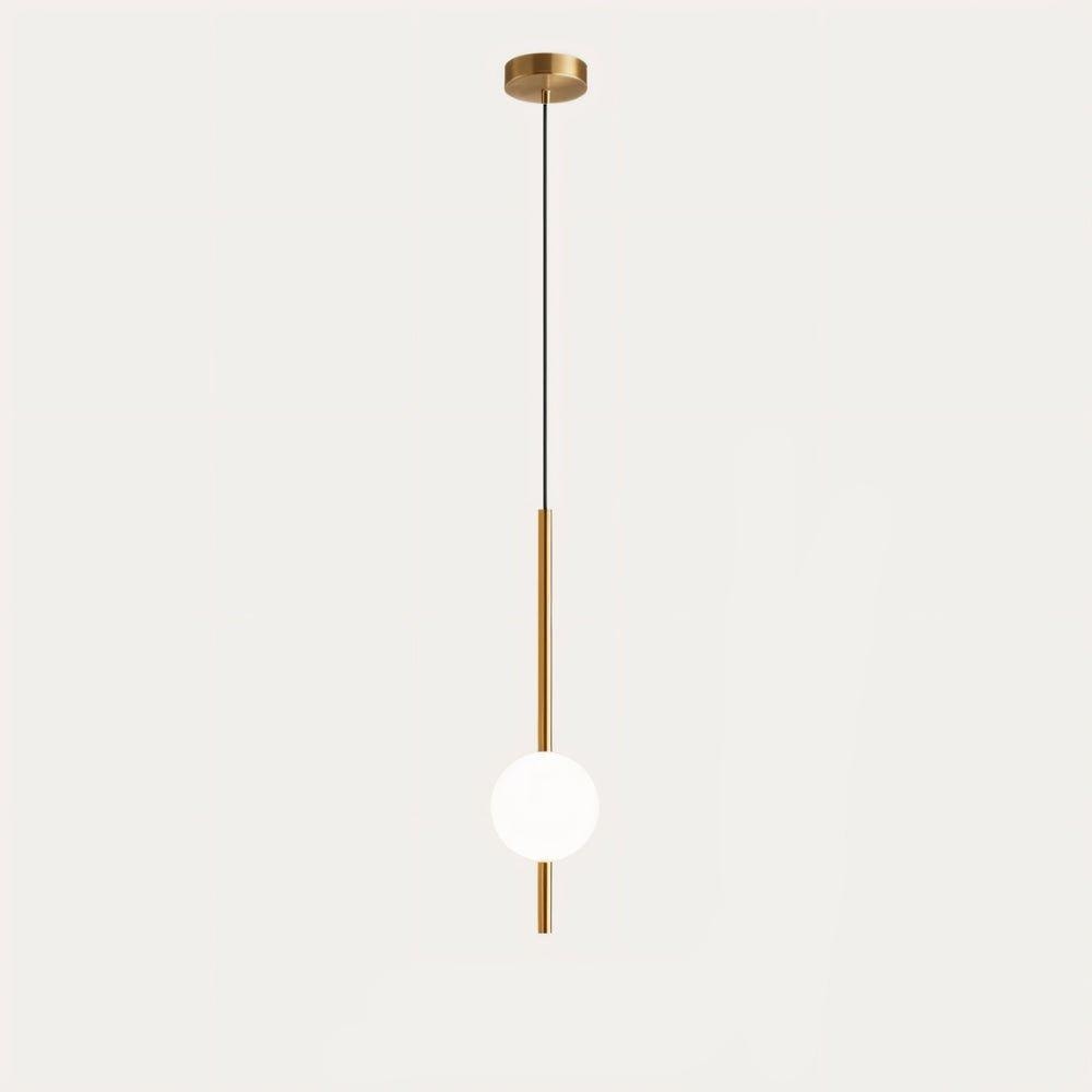 Opal Globe Pendant Light with Slim Metal Rod | Minimalist Bedside Pendant Lamp