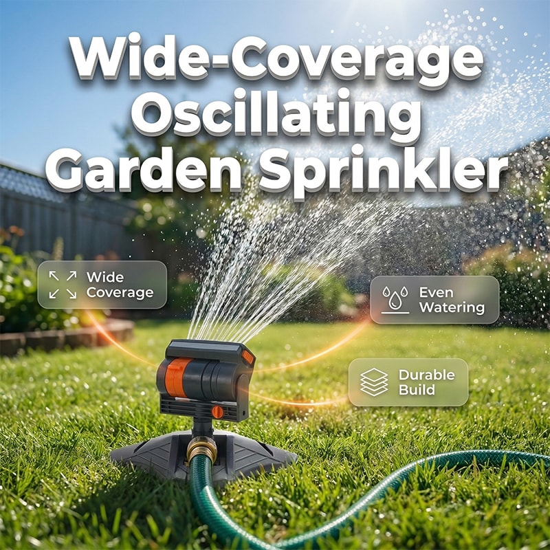 Oscillating Garden Sprinkler with Adjustable Spray Width and Weighted Base