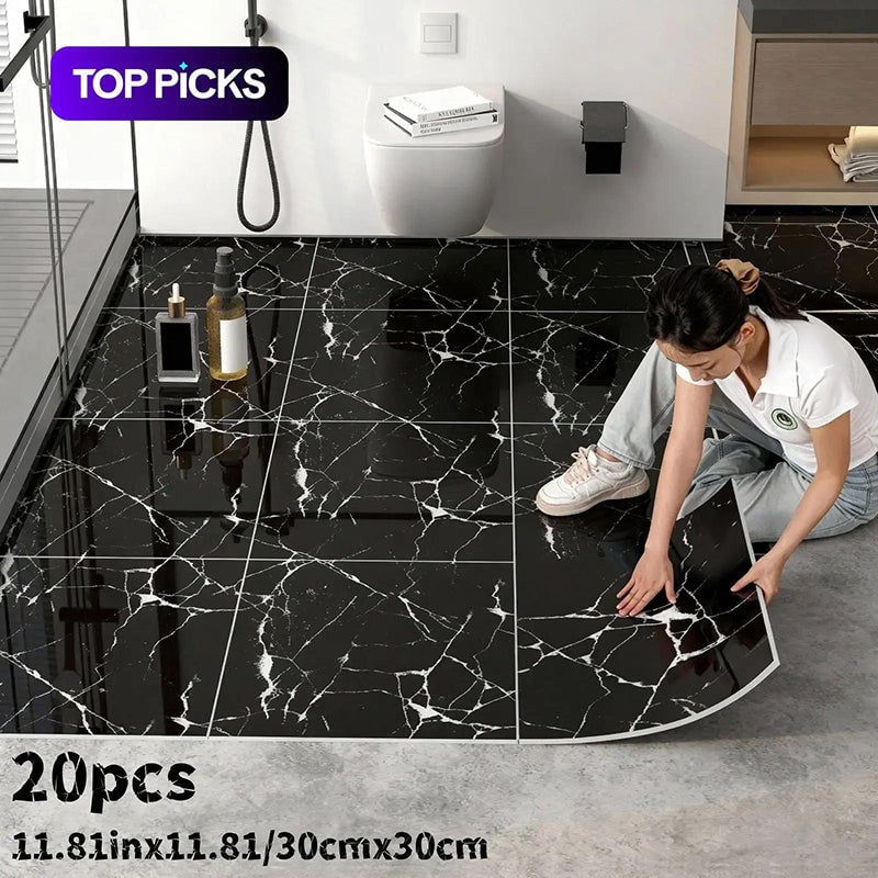Peel and Stick Floor Tiles Marble Effect Self Adhesive Waterproof Vinyl Tile Set