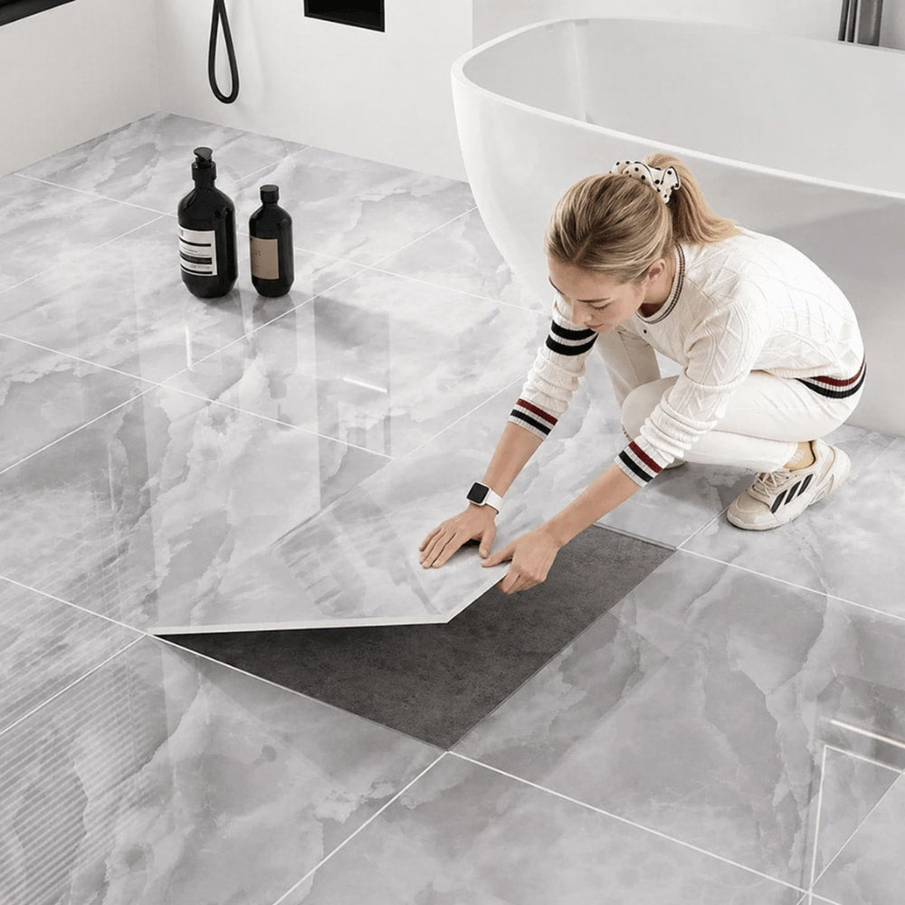 Peel and Stick Floor Tiles Marble Effect Self Adhesive Waterproof Vinyl Tile Set