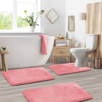 Memory Foam Bath Mat Set Three Piece Velvet Bathroom Rug Set with Contour Toilet Mat Absorbent Non Slip Machine Washable