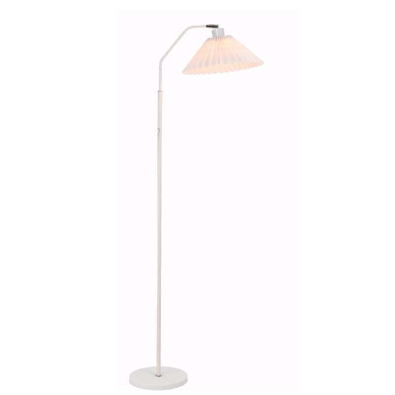 Pleated Fabric Shade Floor Lamp with Curved Metal Arm for Living Room