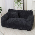 Plush Pet Sofa Bed with Raised Sides and Bolster Cushion for Dogs and Cats