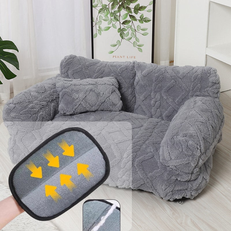 Plush Pet Sofa Bed with Raised Sides and Bolster Cushion for Dogs and Cats