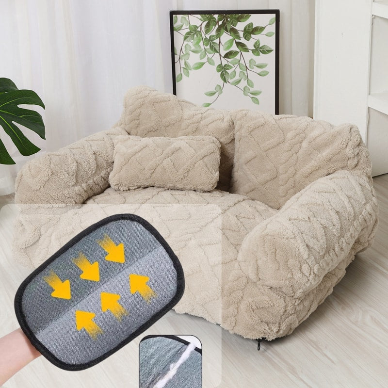 Plush Pet Sofa Bed with Raised Sides and Bolster Cushion for Dogs and Cats