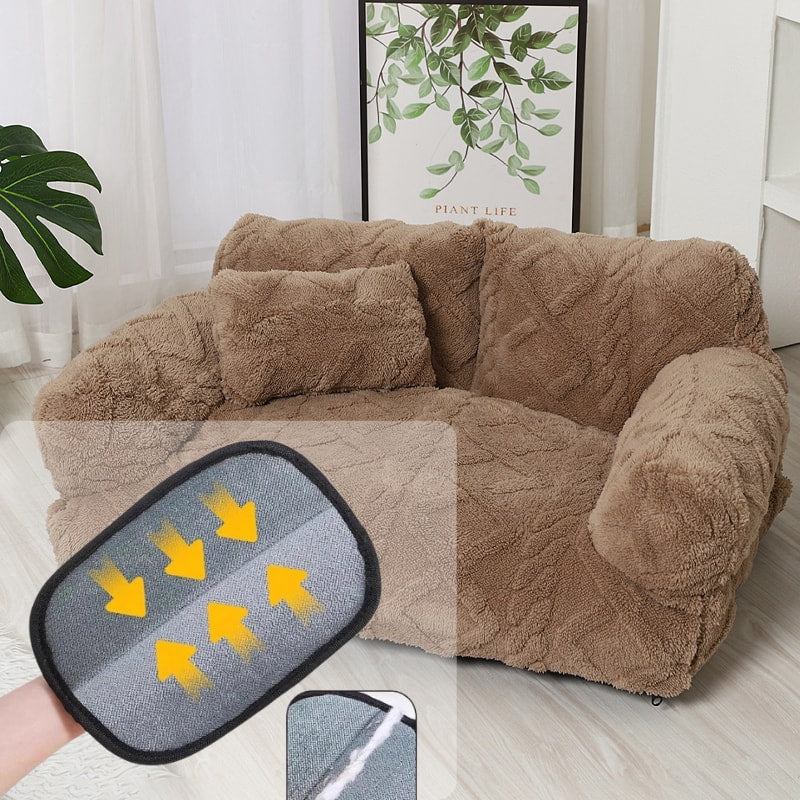 Plush Pet Sofa Bed with Raised Sides and Bolster Cushion for Dogs and Cats