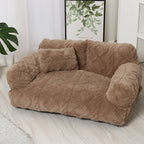 Plush Pet Sofa Bed with Raised Sides and Bolster Cushion for Dogs and Cats