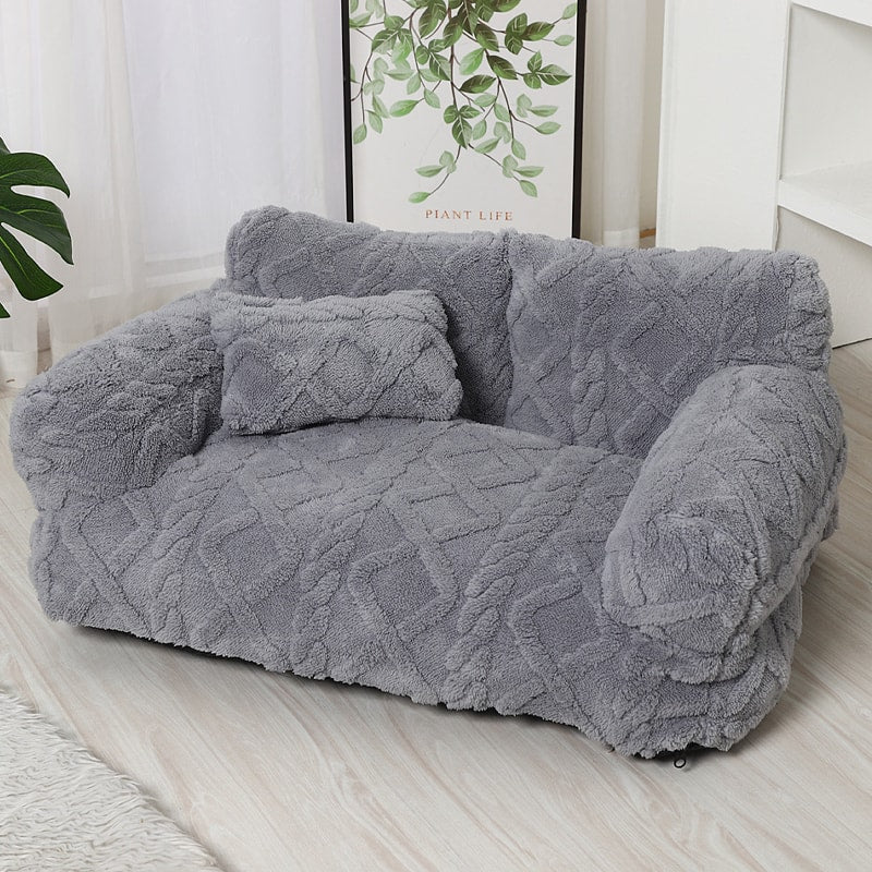 Plush Pet Sofa Bed with Raised Sides and Bolster Cushion for Dogs and Cats