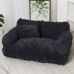 Plush Pet Sofa Bed with Raised Sides and Bolster Cushion for Dogs and Cats